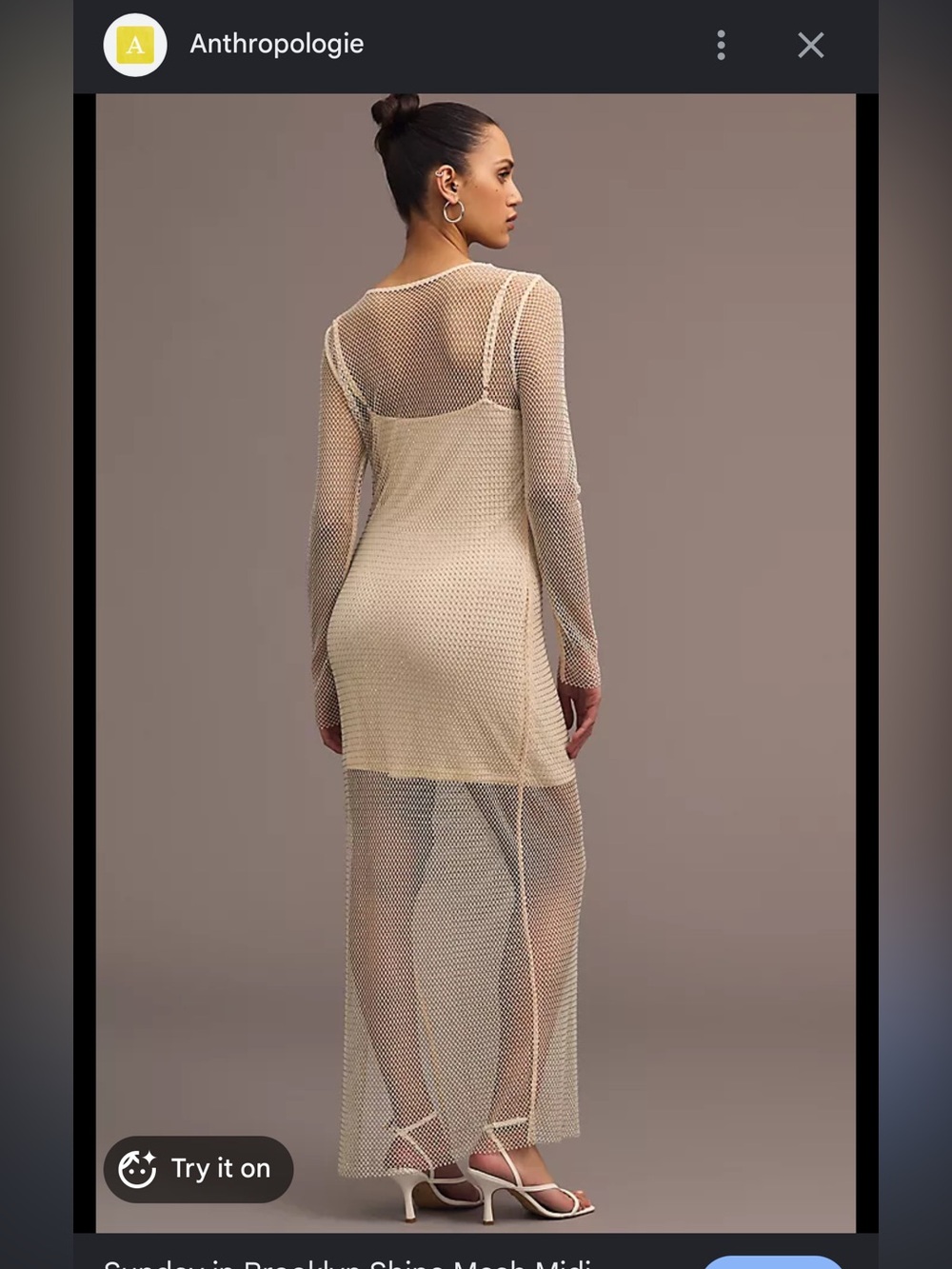 Sunday in Brooklyn Shine Mesh Midi Dress in Cream